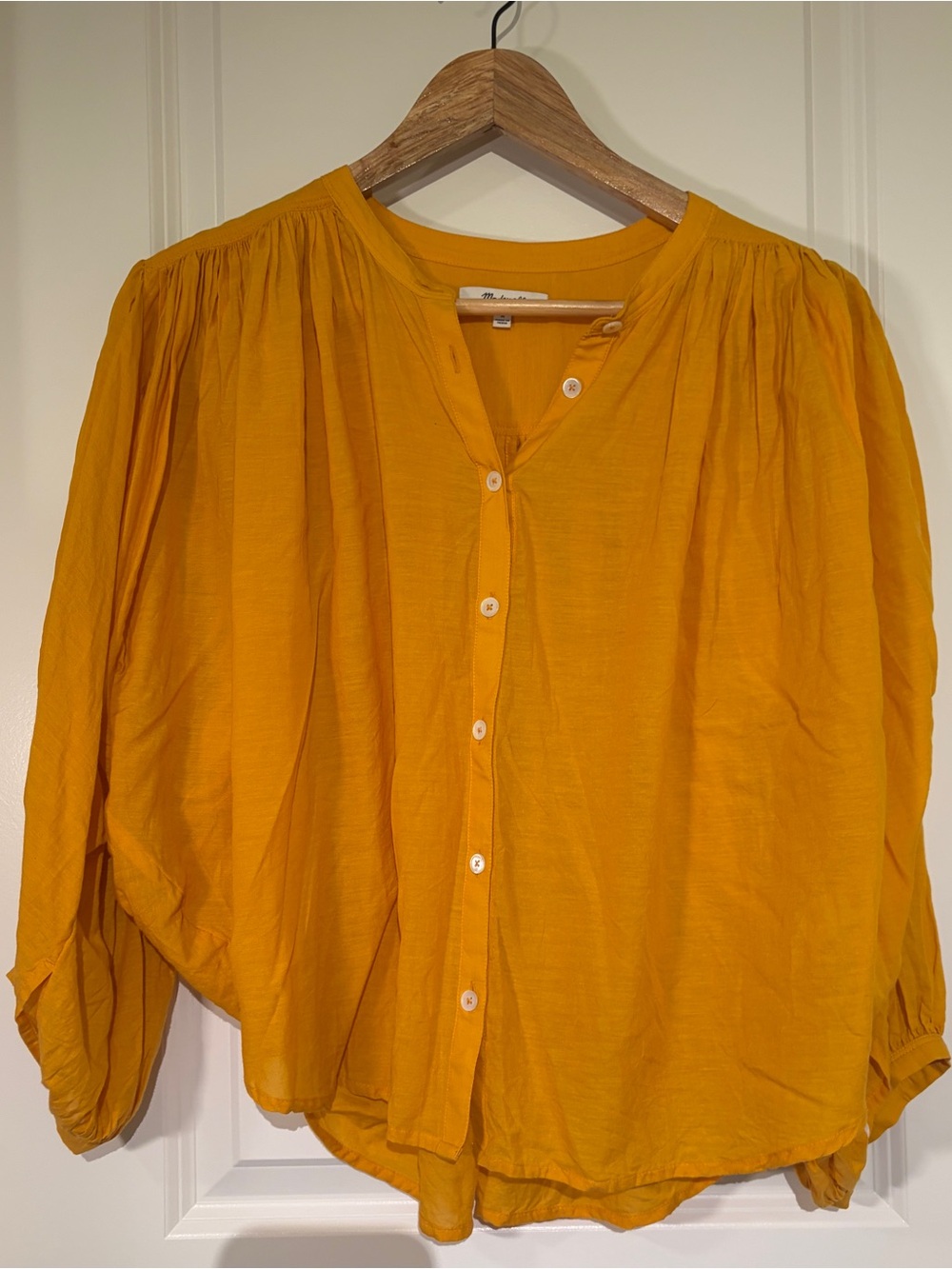 Madewell Women Medium Yellow Maddy Balloon Dolman Sleeve Button Front Blouse Top